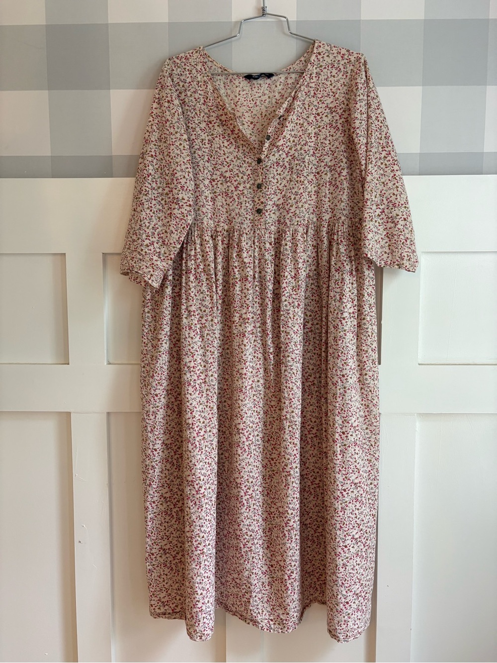 Soft Pink 100% Cotton Floral Maxi Dress with Button Front 2XL - Picture 9 of 9